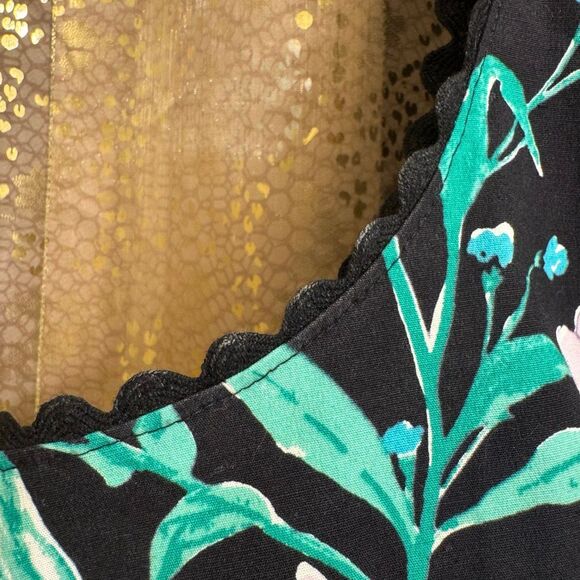 Kate Spade Black Floral Colorful Hummingbird Jardin Poplin Top XL - Picture 6 of 9